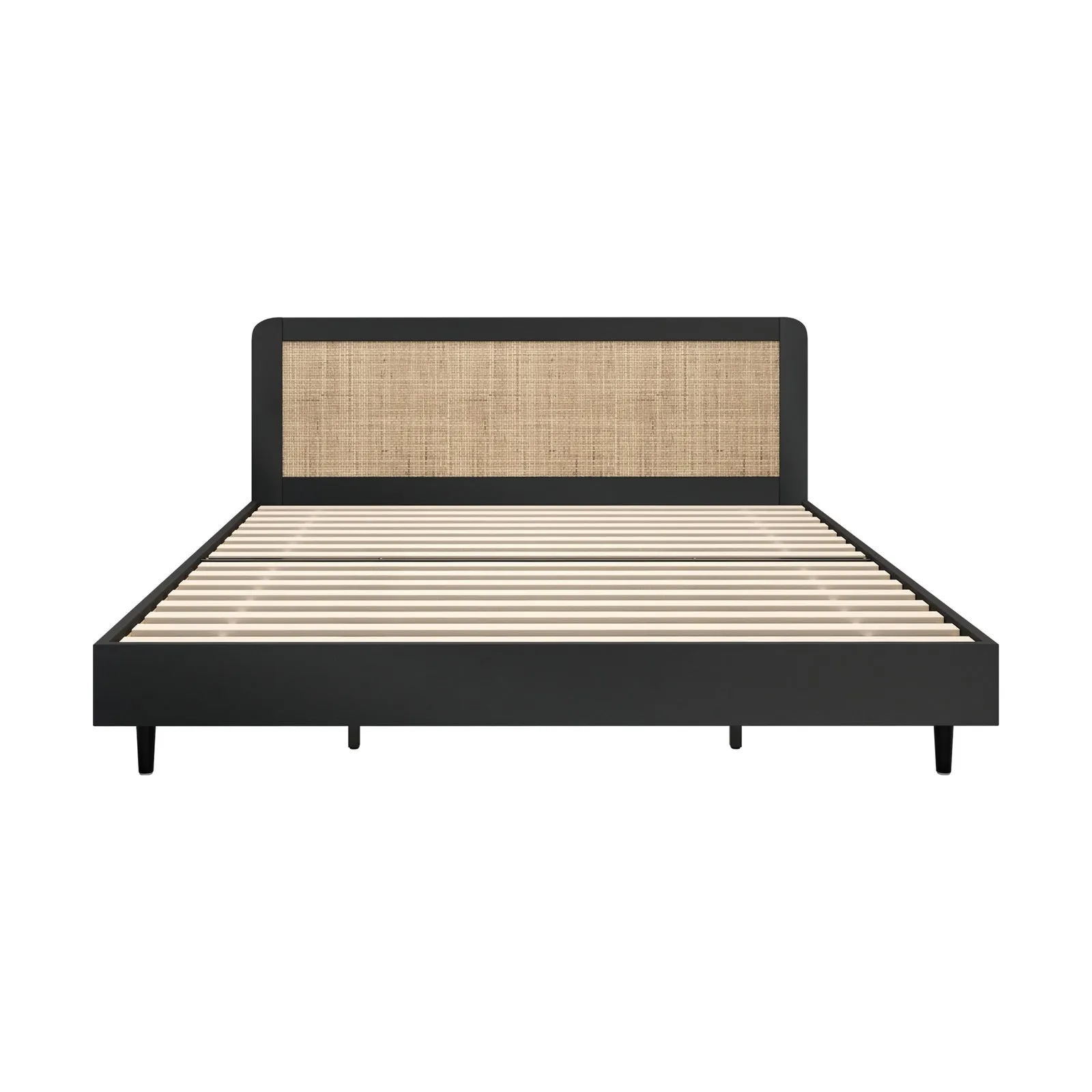 Oikiture Bed Frame King Size Beds Real Rattan Headboard Black