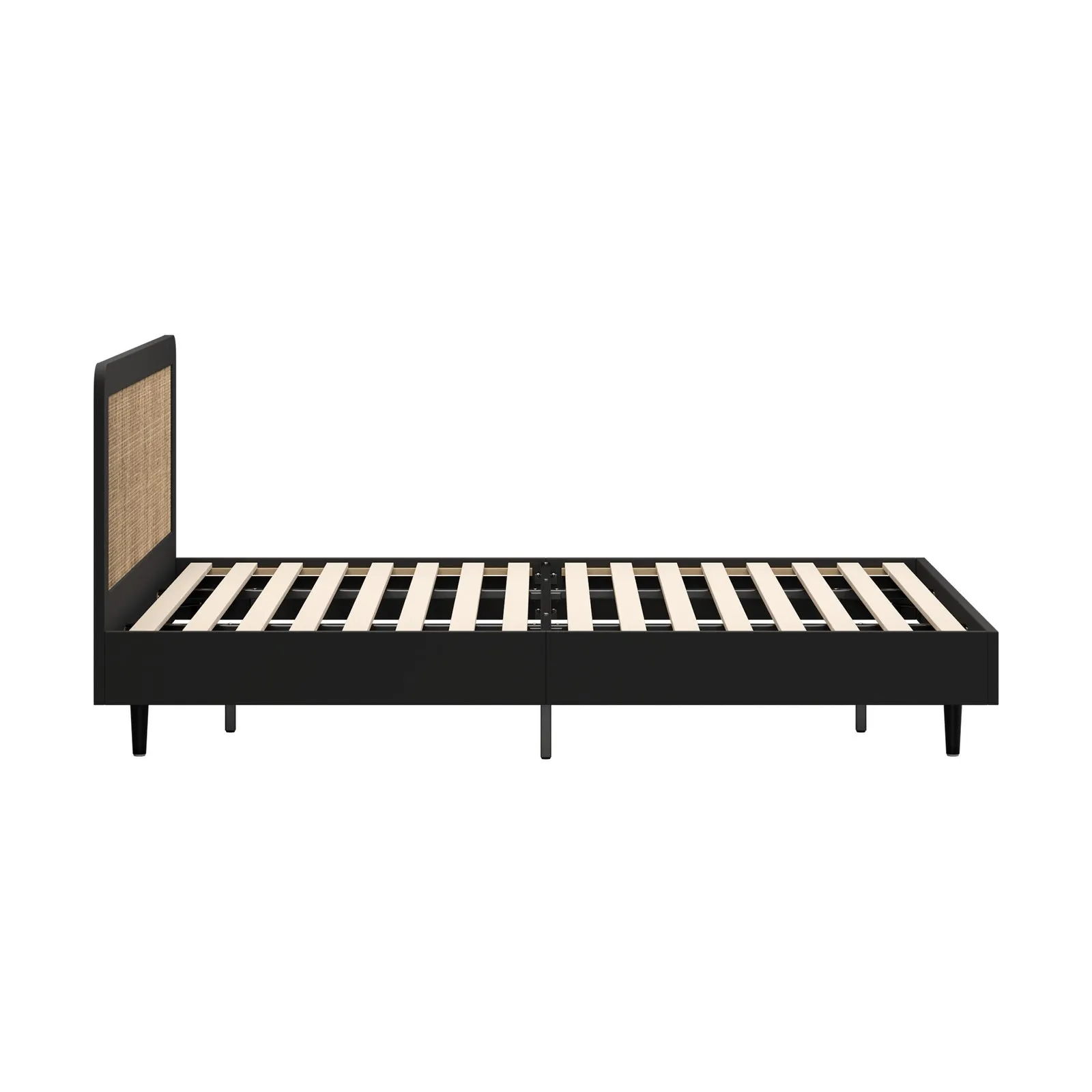 Oikiture Bed Frame King Size Beds Real Rattan Headboard Black