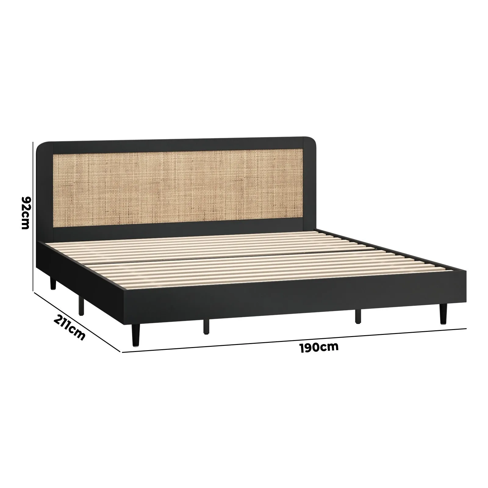 Oikiture Bed Frame King Size Beds Real Rattan Headboard Black