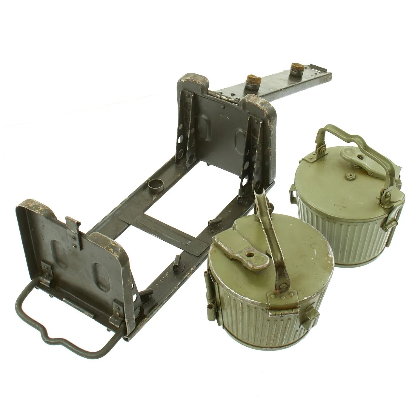 Original German WWII MG 34 MG 42 Basket Belt Carriers in Transport Frame - Maker Marked and Dated