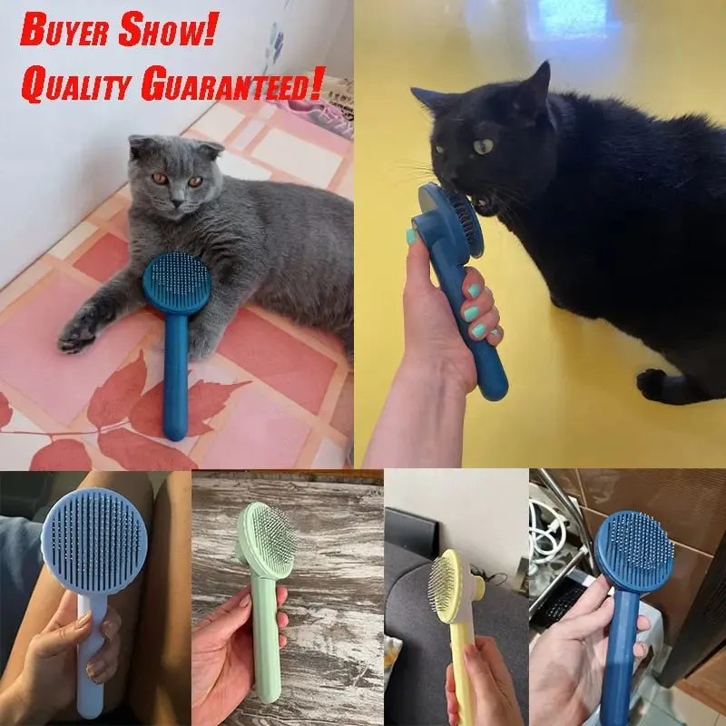 Pet Grooming Brush with One-Click Hair Removal | Perfect for Cats, Dogs, Puppies & Kittens