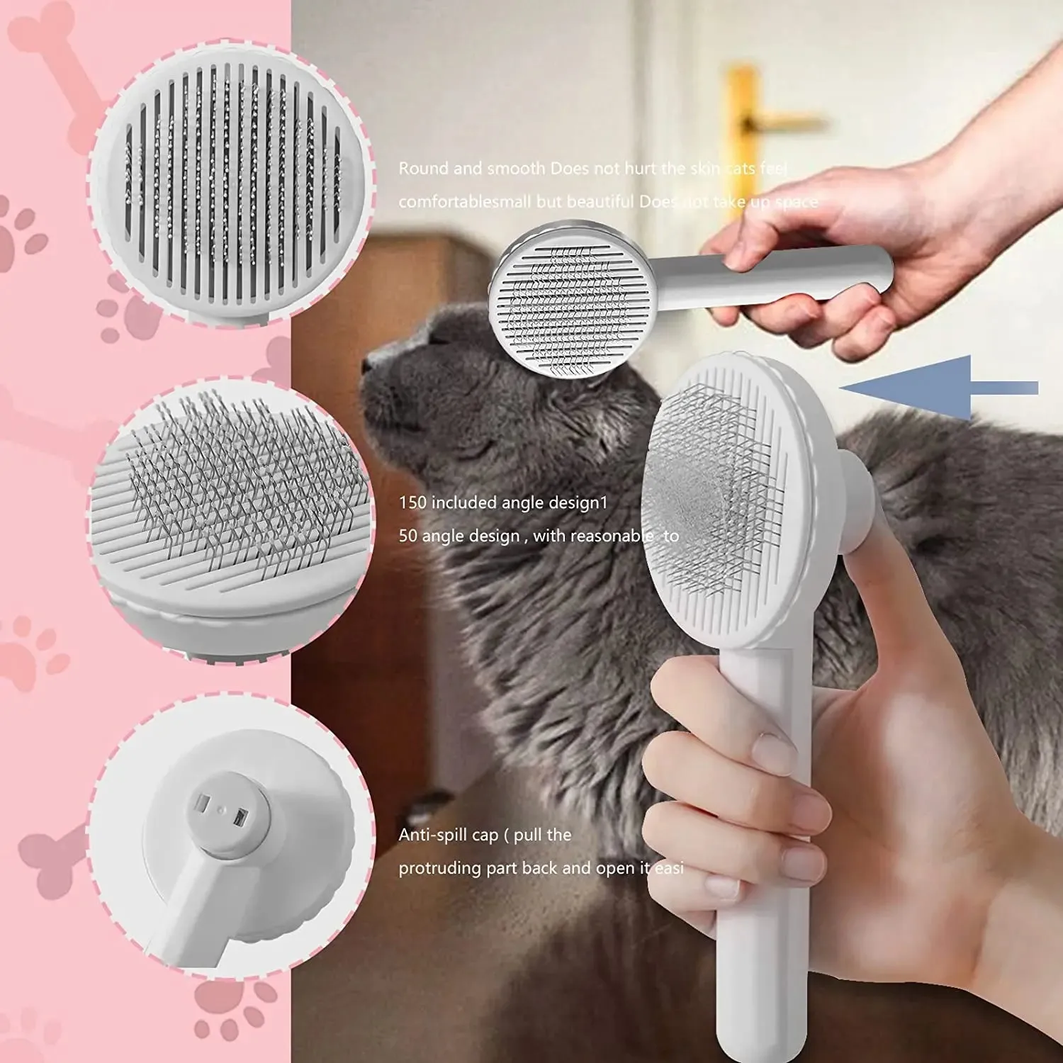 Pet Grooming Brush with One-Click Hair Removal | Perfect for Cats, Dogs, Puppies & Kittens