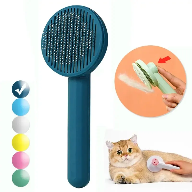 Pet Grooming Brush with One-Click Hair Removal | Perfect for Cats, Dogs, Puppies & Kittens