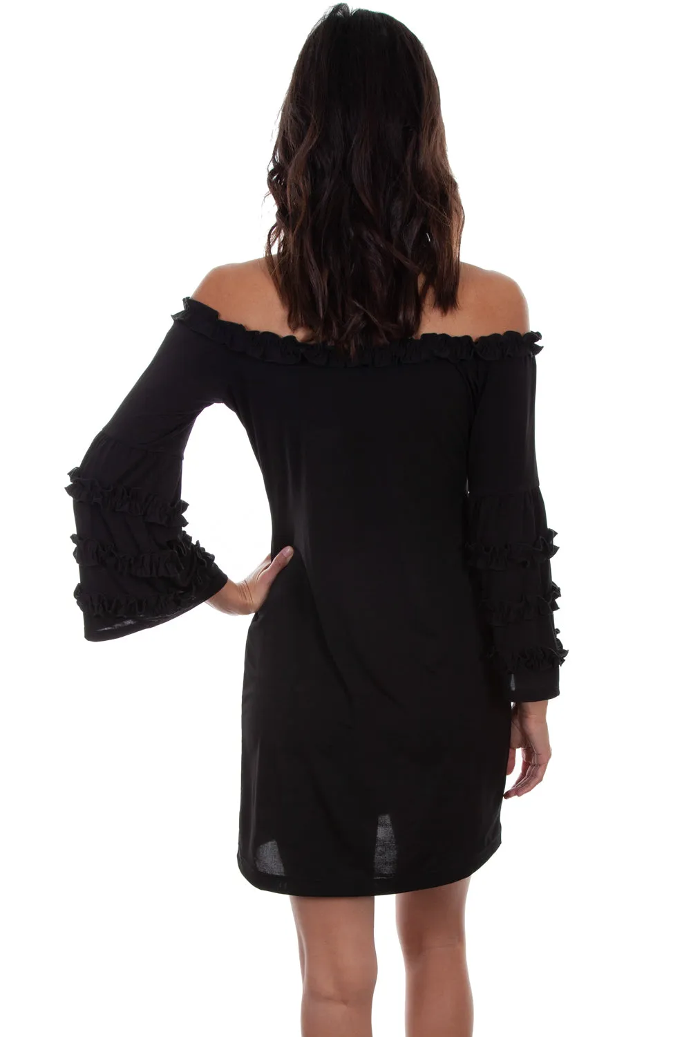 Scully Womens Black Polyester Ruffle L/S Dress S