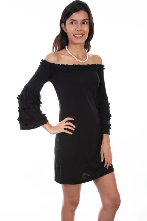 Scully Womens Black Polyester Ruffle L/S Dress S