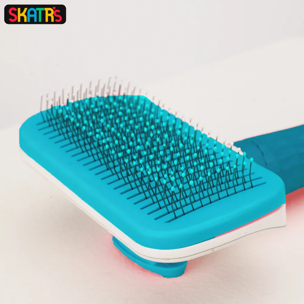 Skatrs Self Clean Slicker Brush with Metal Bristles for Dogs and Cats