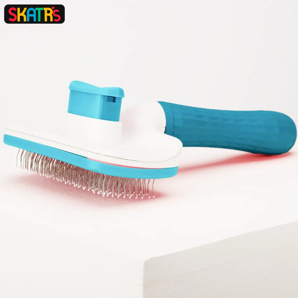 Skatrs Self Clean Slicker Brush with Metal Bristles for Dogs and Cats