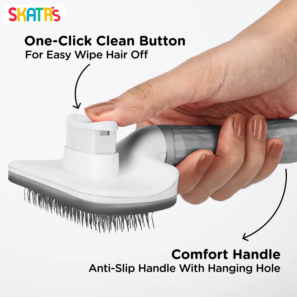 Skatrs Self Clean Slicker Brush with Metal Bristles for Dogs and Cats