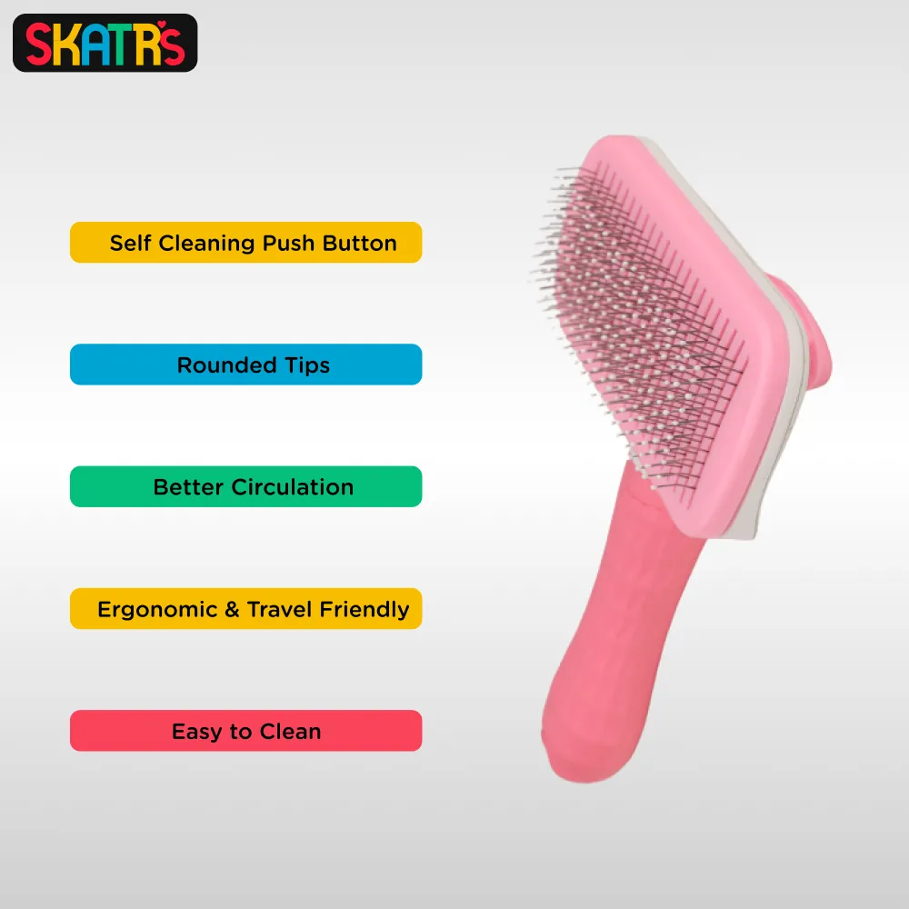 Skatrs Self Clean Slicker Brush with Metal Bristles for Dogs and Cats