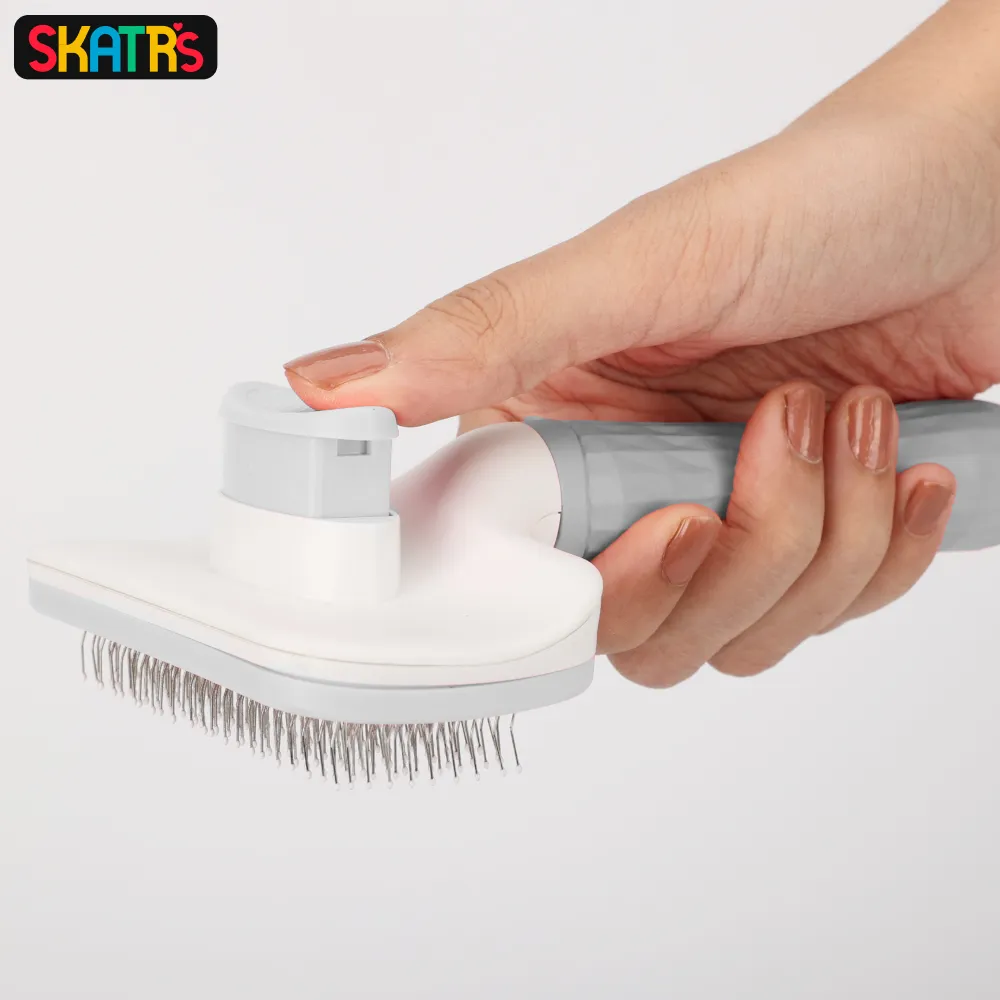 Skatrs Self Clean Slicker Brush with Metal Bristles for Dogs and Cats