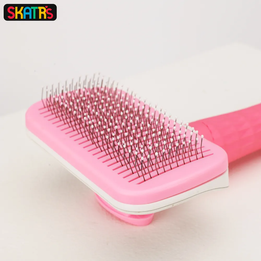 Skatrs Self Clean Slicker Brush with Metal Bristles for Dogs and Cats