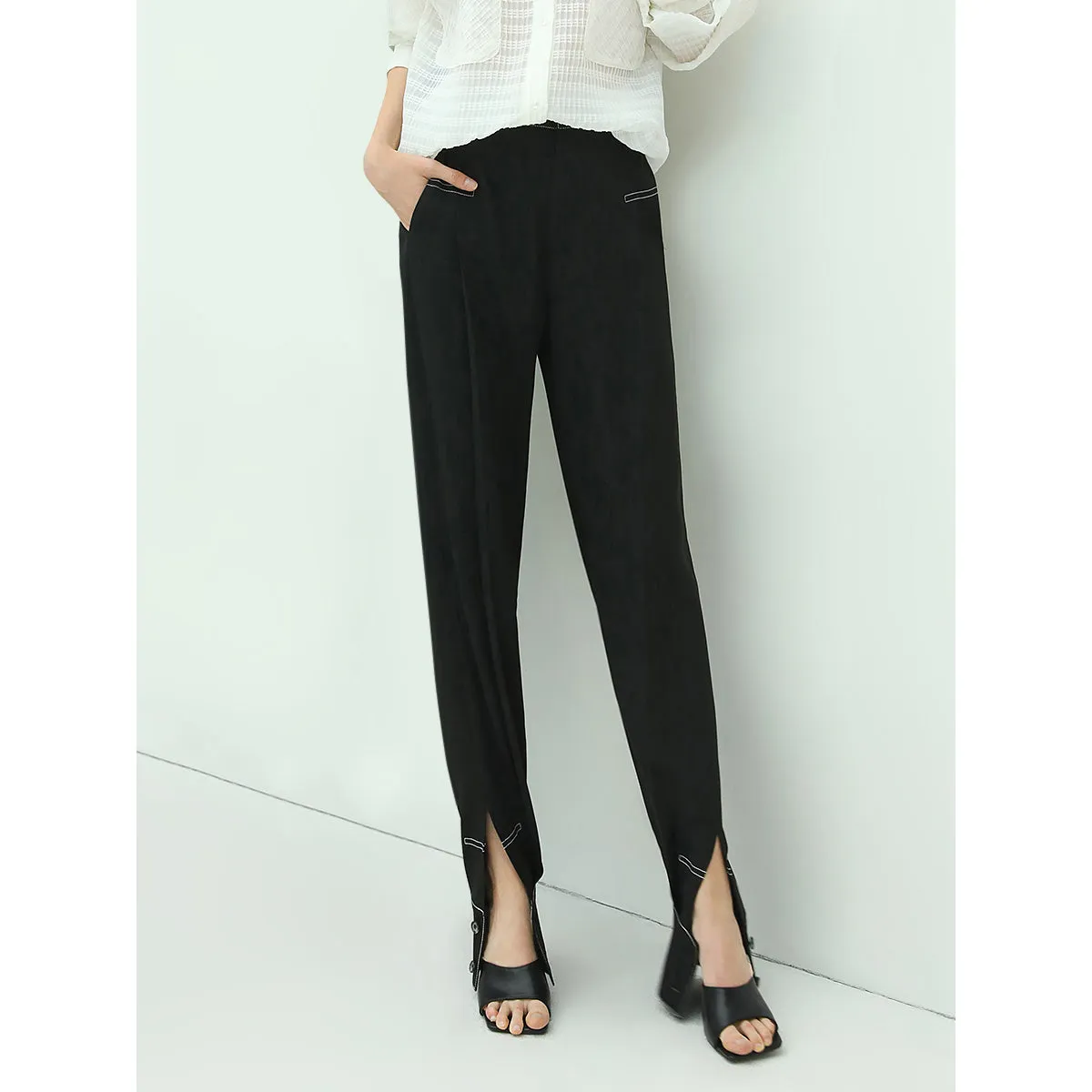 Stylish Black Pants with Front Ankle Slits