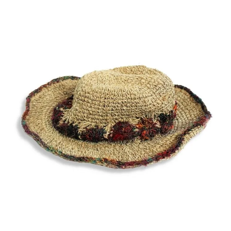 sun hat with sari silk brim detail