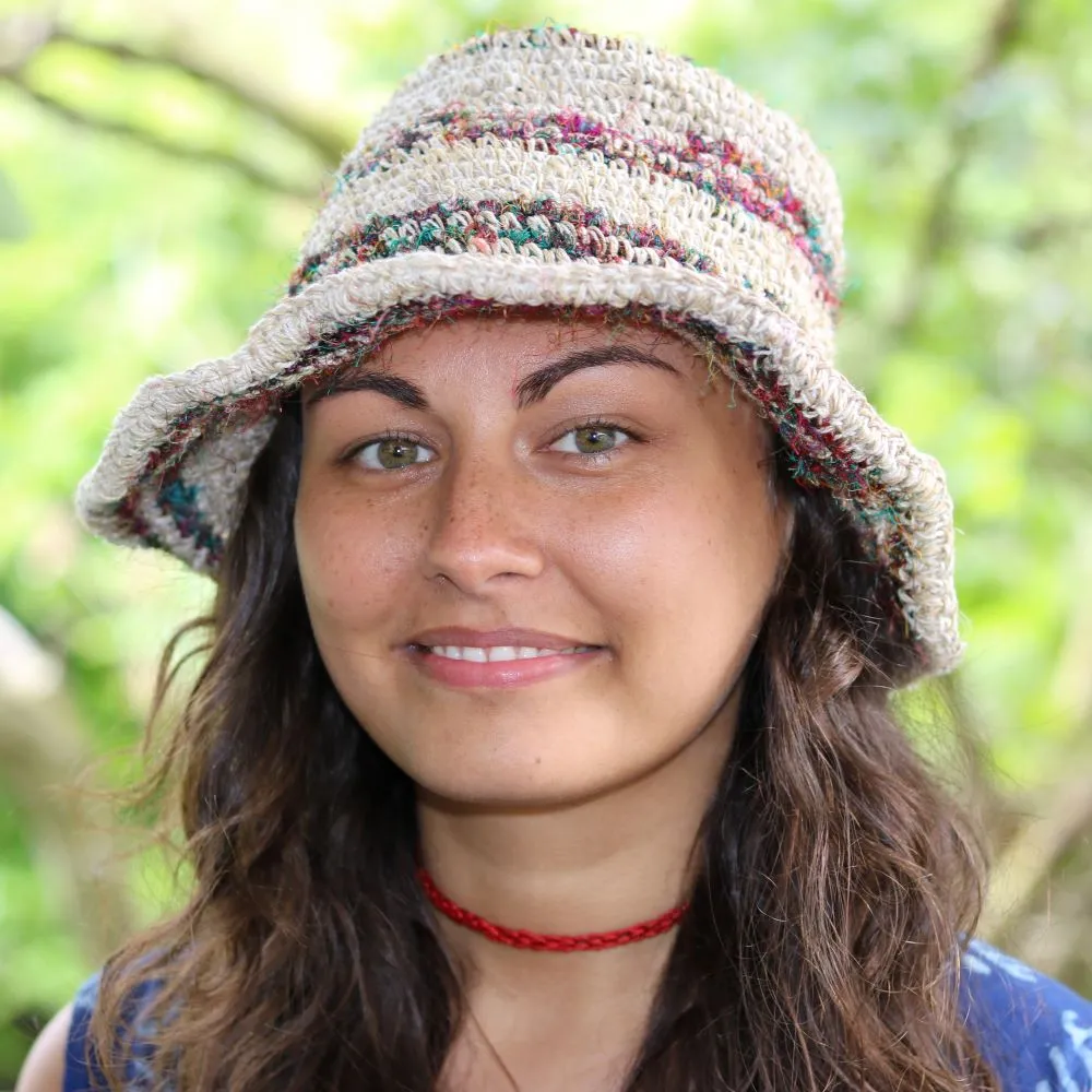 sun hat with sari silk brim detail