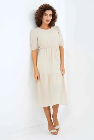 Women Cream Textured Tiered Dress